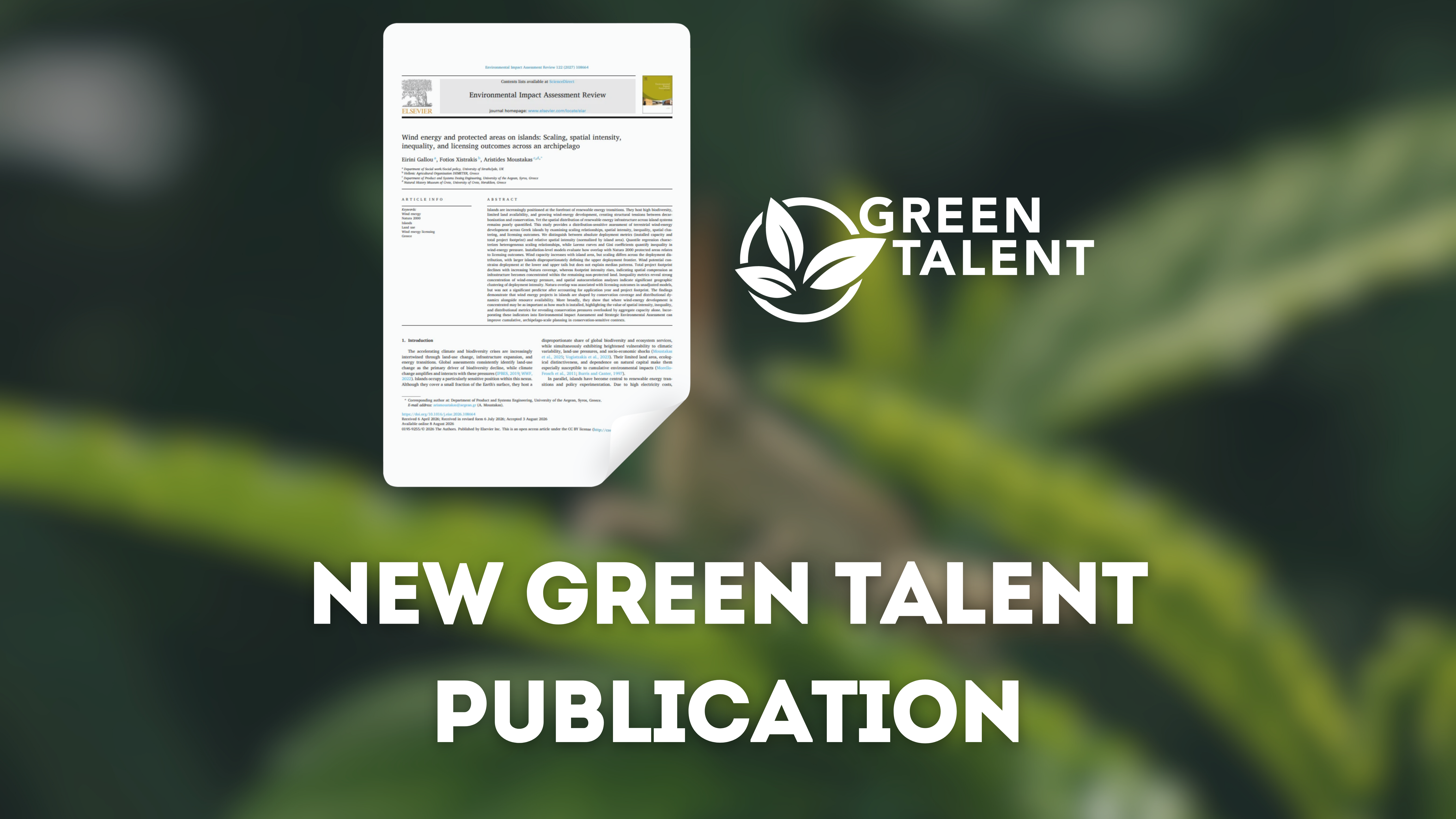 Image for article: Green Talent publishes a new scientific publication on wind energy development across Greek islands